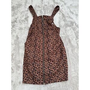 Dolled Up Tunic Top Women's Size Medium Leopard Print Full Zip Front Pockets EUC